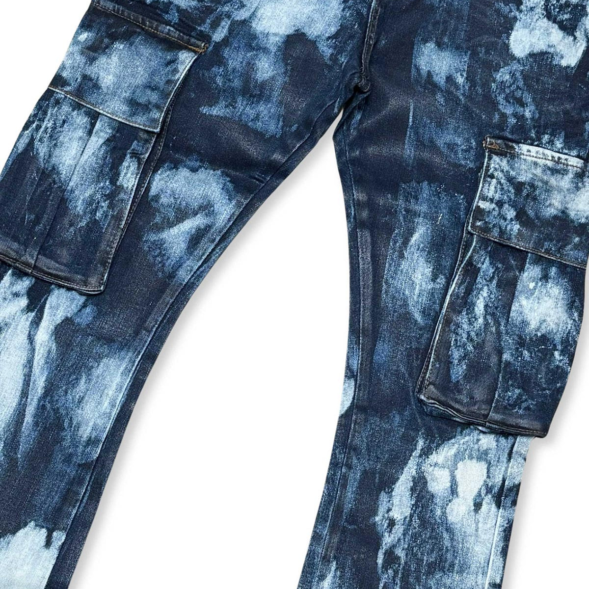 Wax coated washed flared denim pant