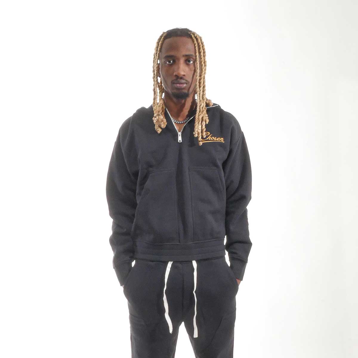 Washed Quarter Zip Frame Hoodie Black by Chosen - 5