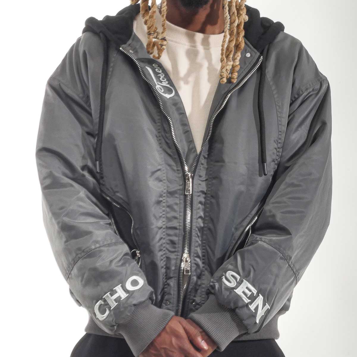 Relaxed Hooded Bomber Jacket Blue Grey by Chosen - 3