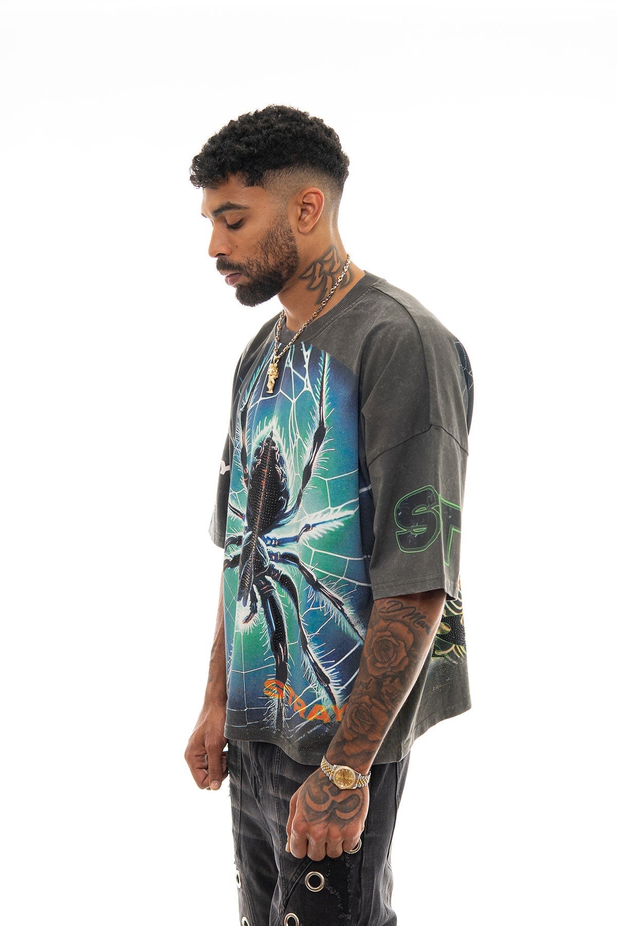 Stray spider wide & crop fit tee Charcoal by Stray - 3