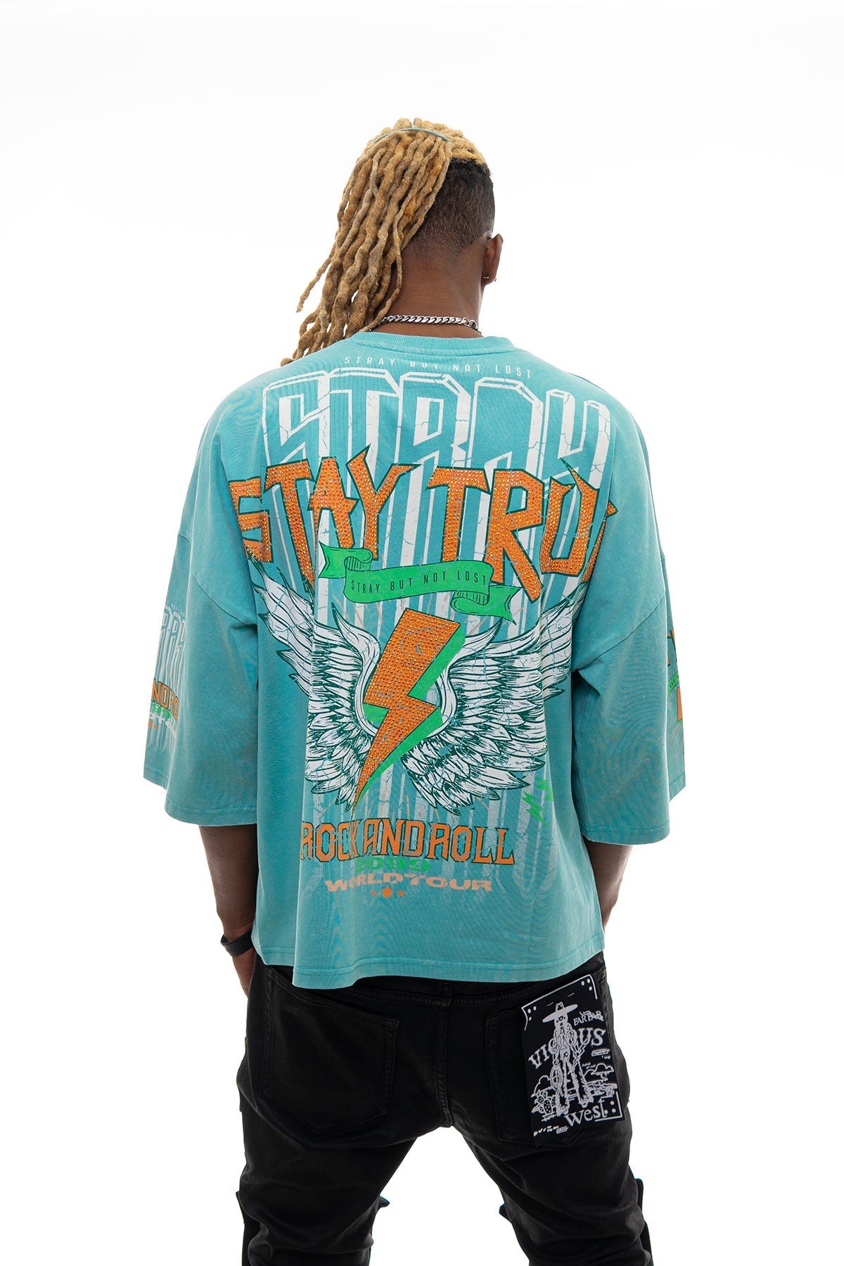 Stray rock n roller 3/4 sleeve tee Teal by Stray - 2