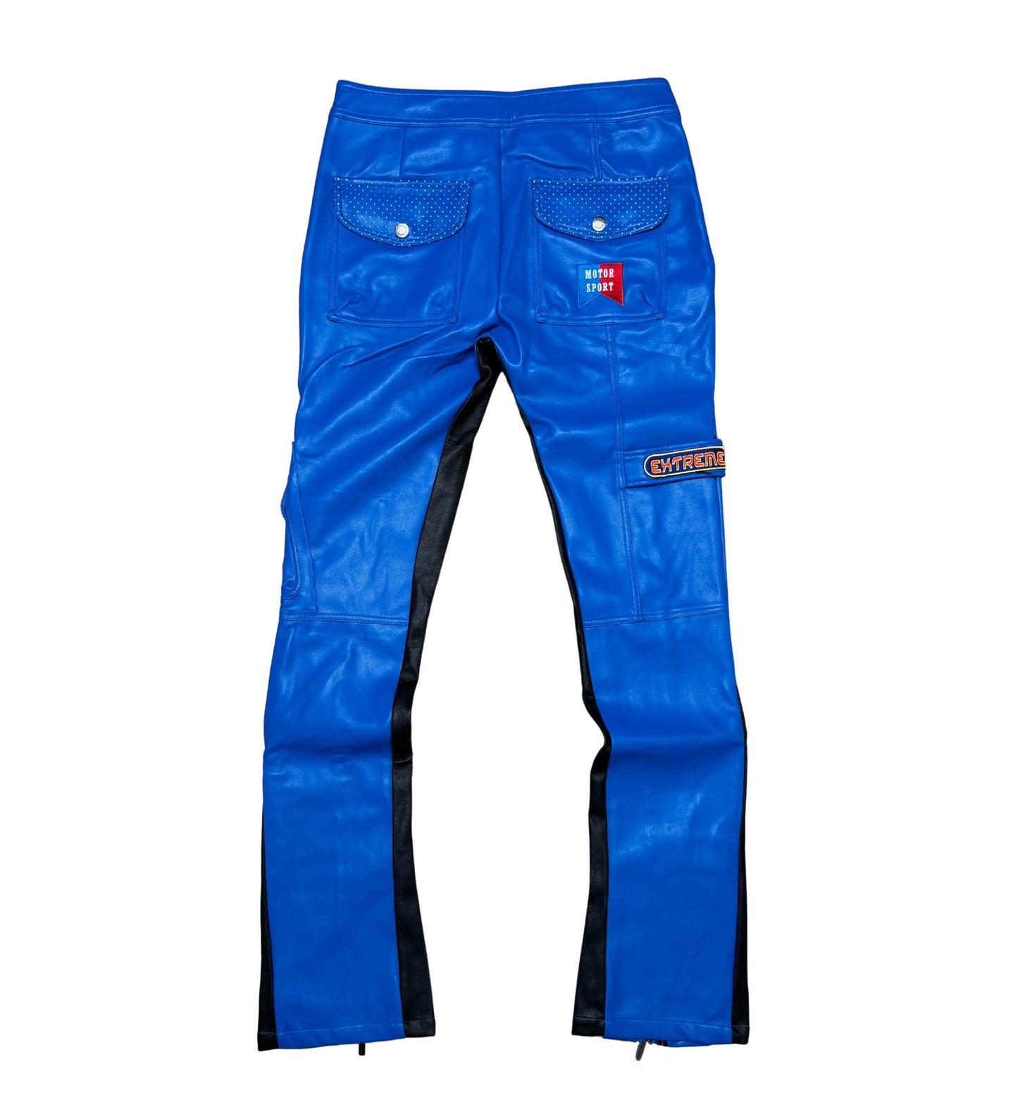 Vegan Leather Racer Stack Jean w/ Zipper Detail / Flared Fit Blue by Vicious - 2