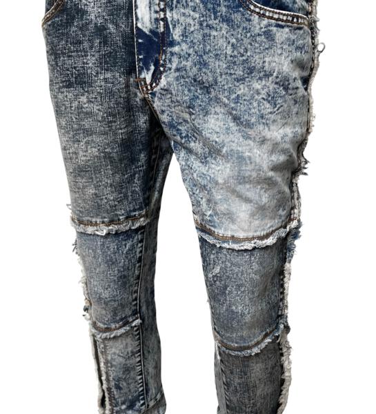 Raw edge tonal patchwork denim