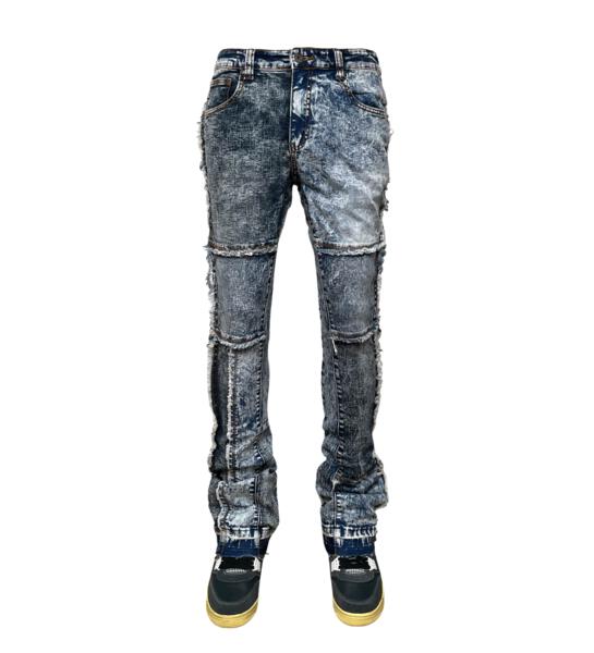 Raw edge tonal patchwork denim