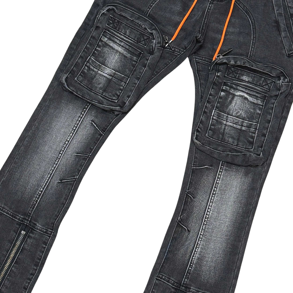 Zip Cargo Denim Pants / Flared Fit Vintage Black by Vicious - 3