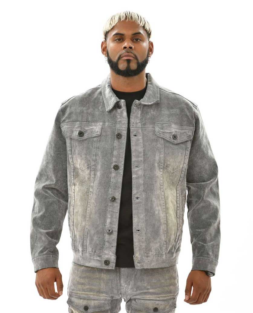 Velvet Coated Denim Jacket Grey by Vicious - 1