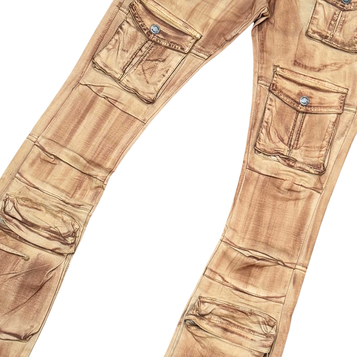 Multi Cargo Brush Camo Flared Jeans Dark Khaki by Vicious - 3