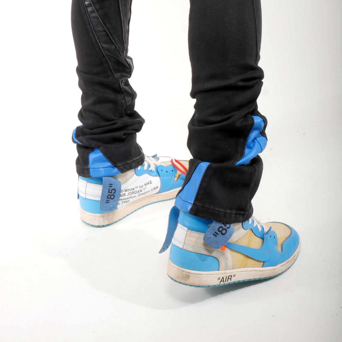Stack denim w/ leather cut & sew details Black by Vicious - 2