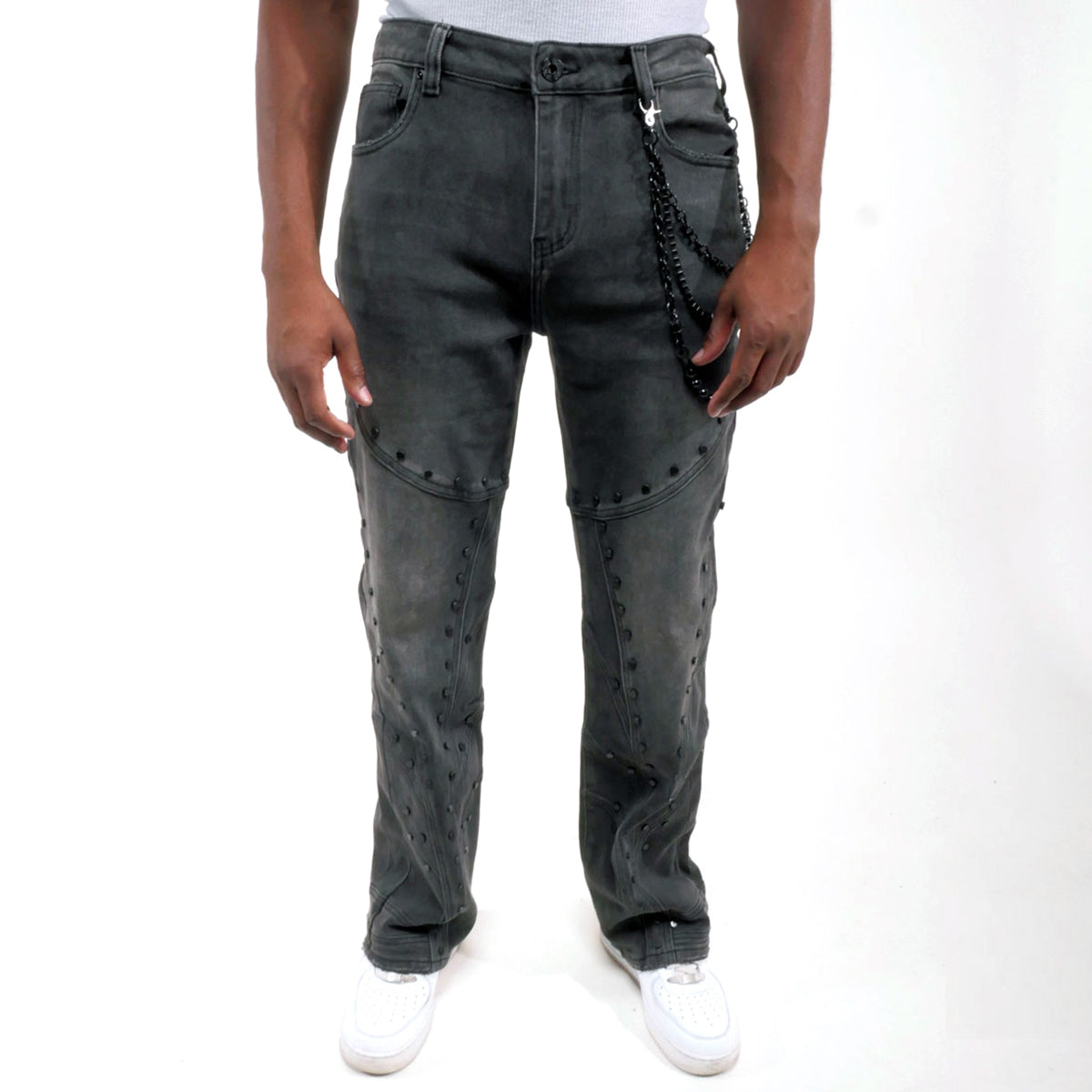 Embellished studded premium rhinestone denim pant Black by Vicious - 0