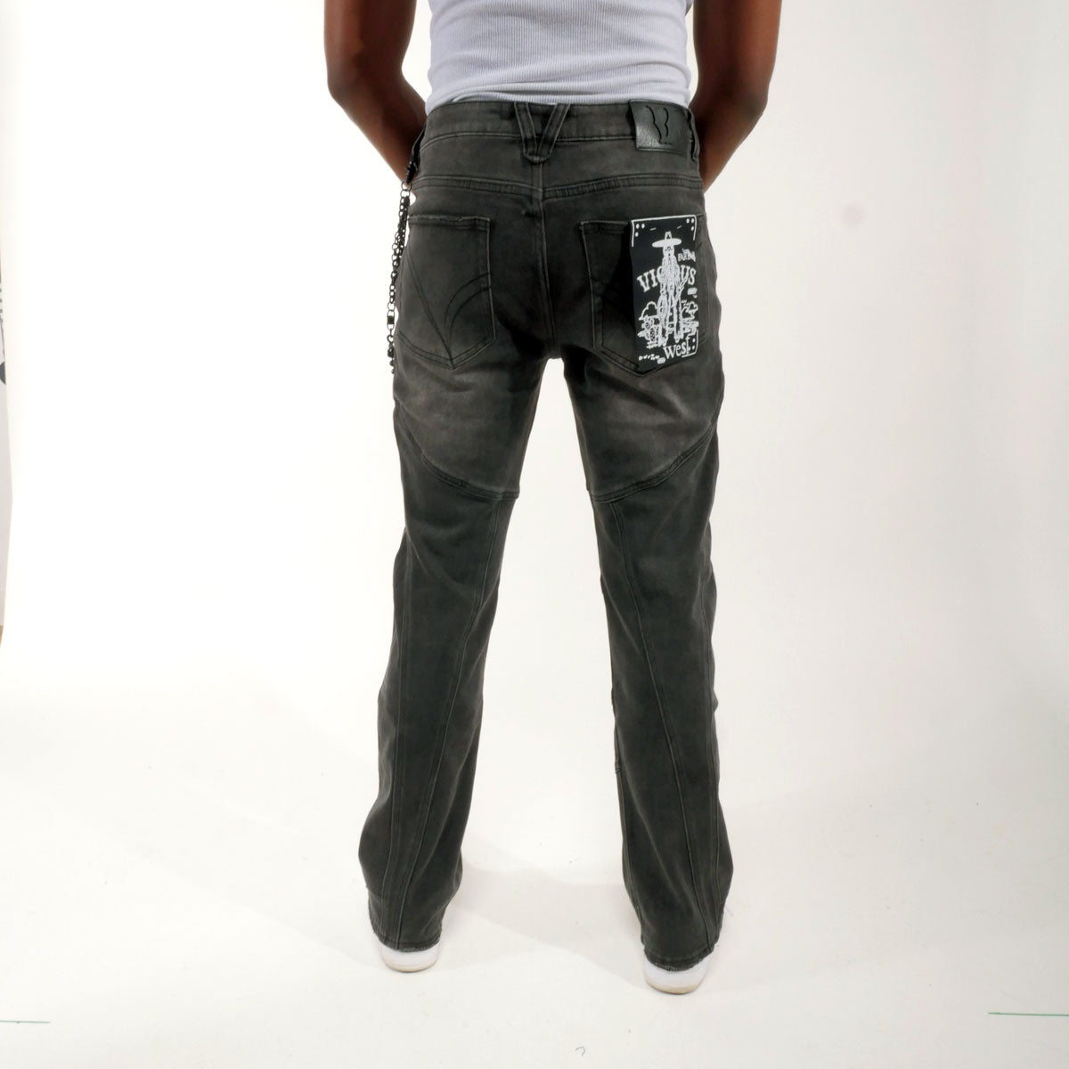 Embellished studded premium rhinestone denim pant Black by Vicious - 1