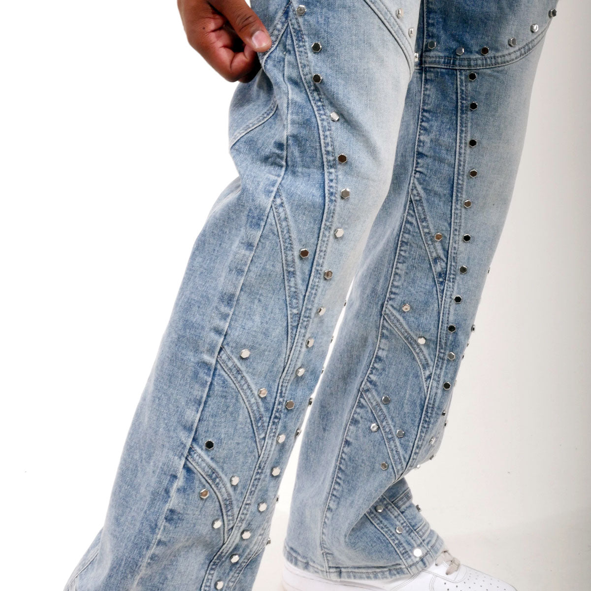 Embellished studded premium rhinestone denim pant Medium Blue by Vicious - 1