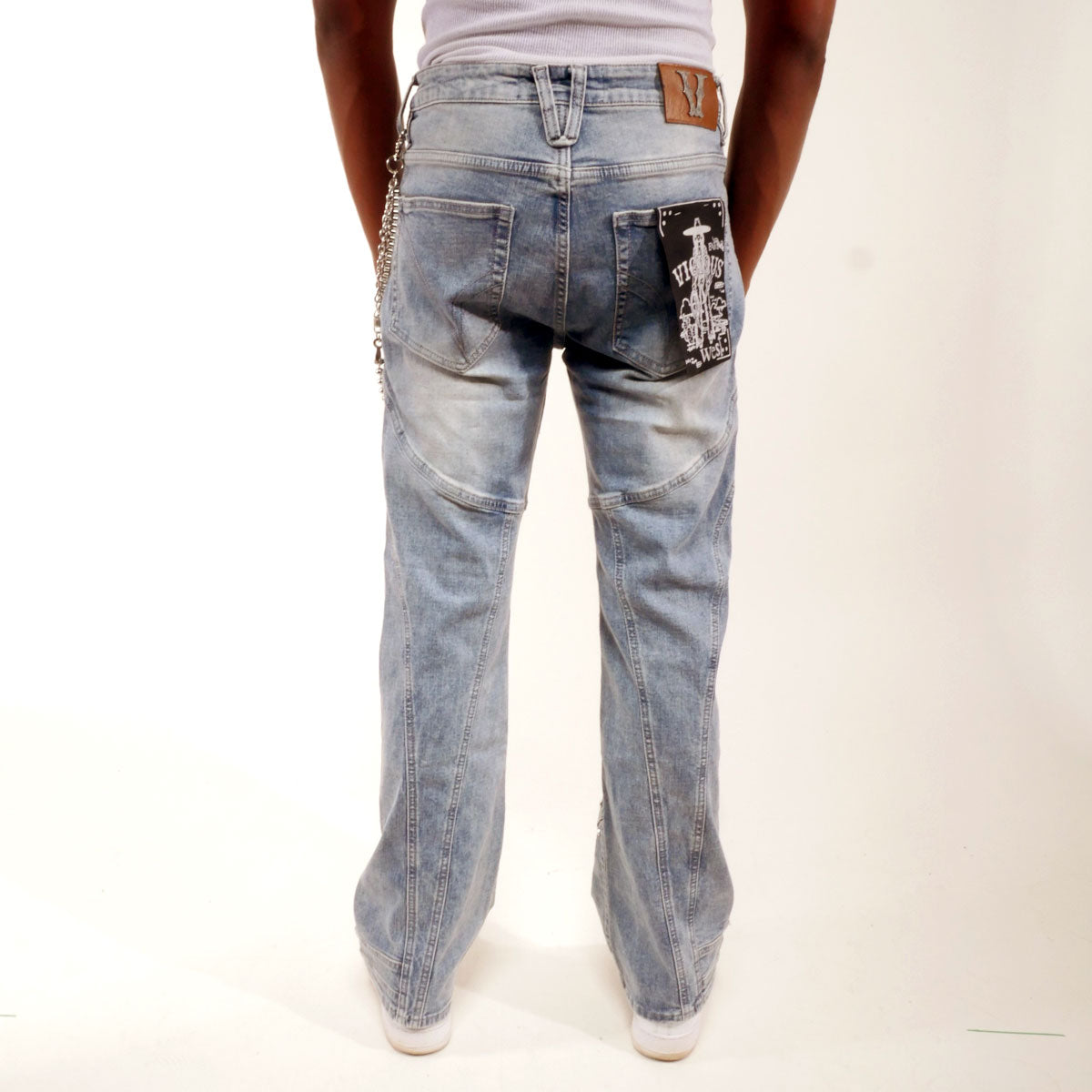 Embellished studded premium rhinestone denim pant Medium Blue by Vicious - 2