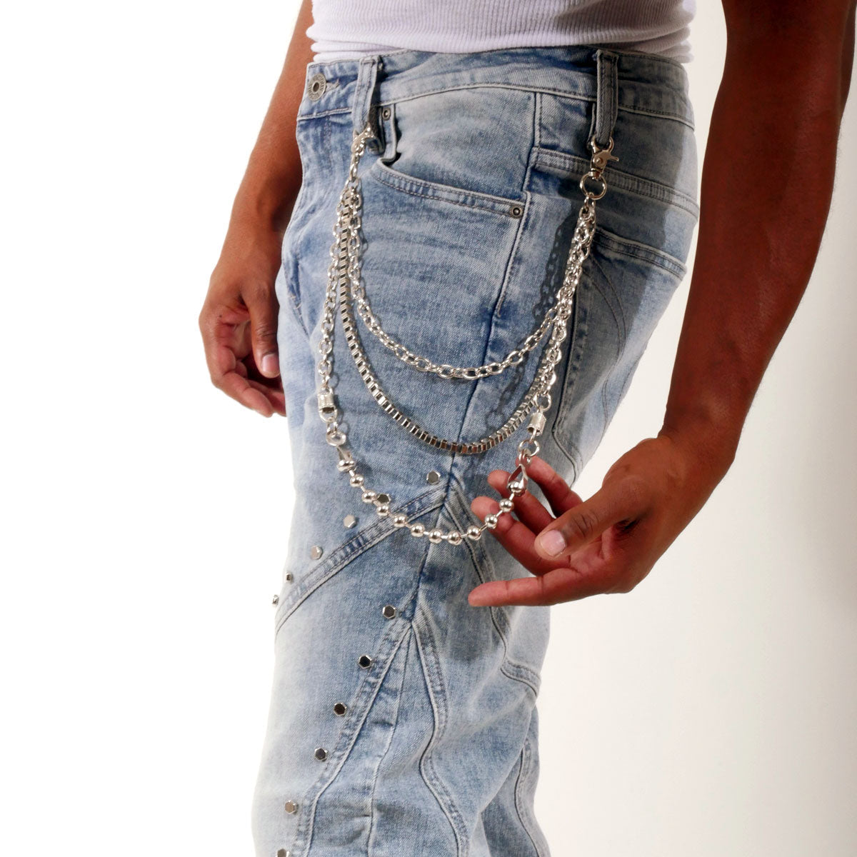Embellished studded premium rhinestone denim pant Medium Blue by Vicious - 3