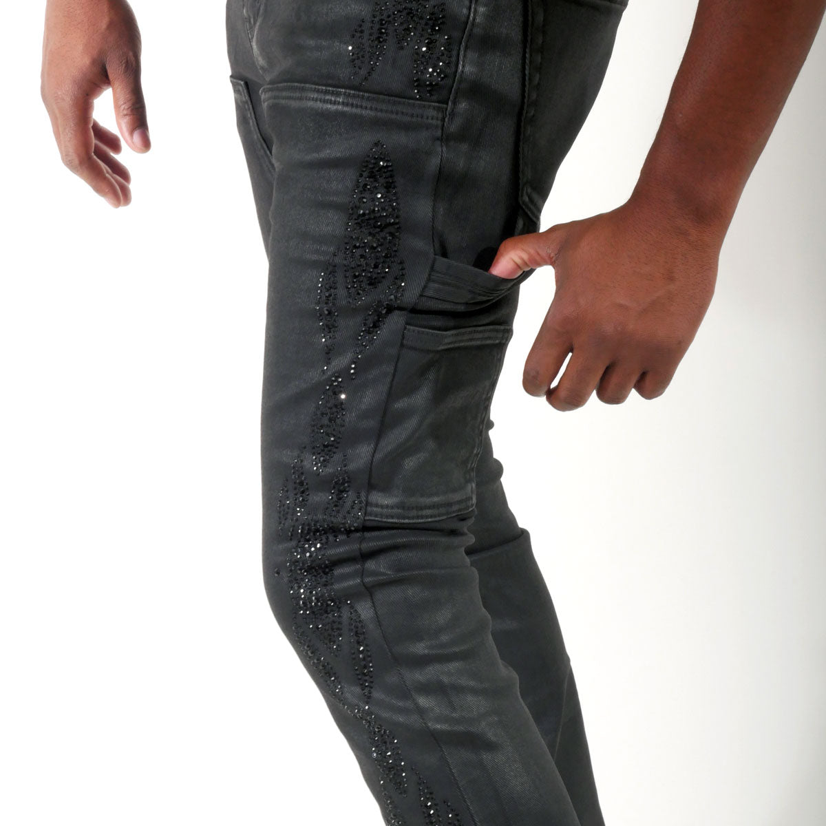Embellished wax coated denim pant Coated Black by Vicious - 2
