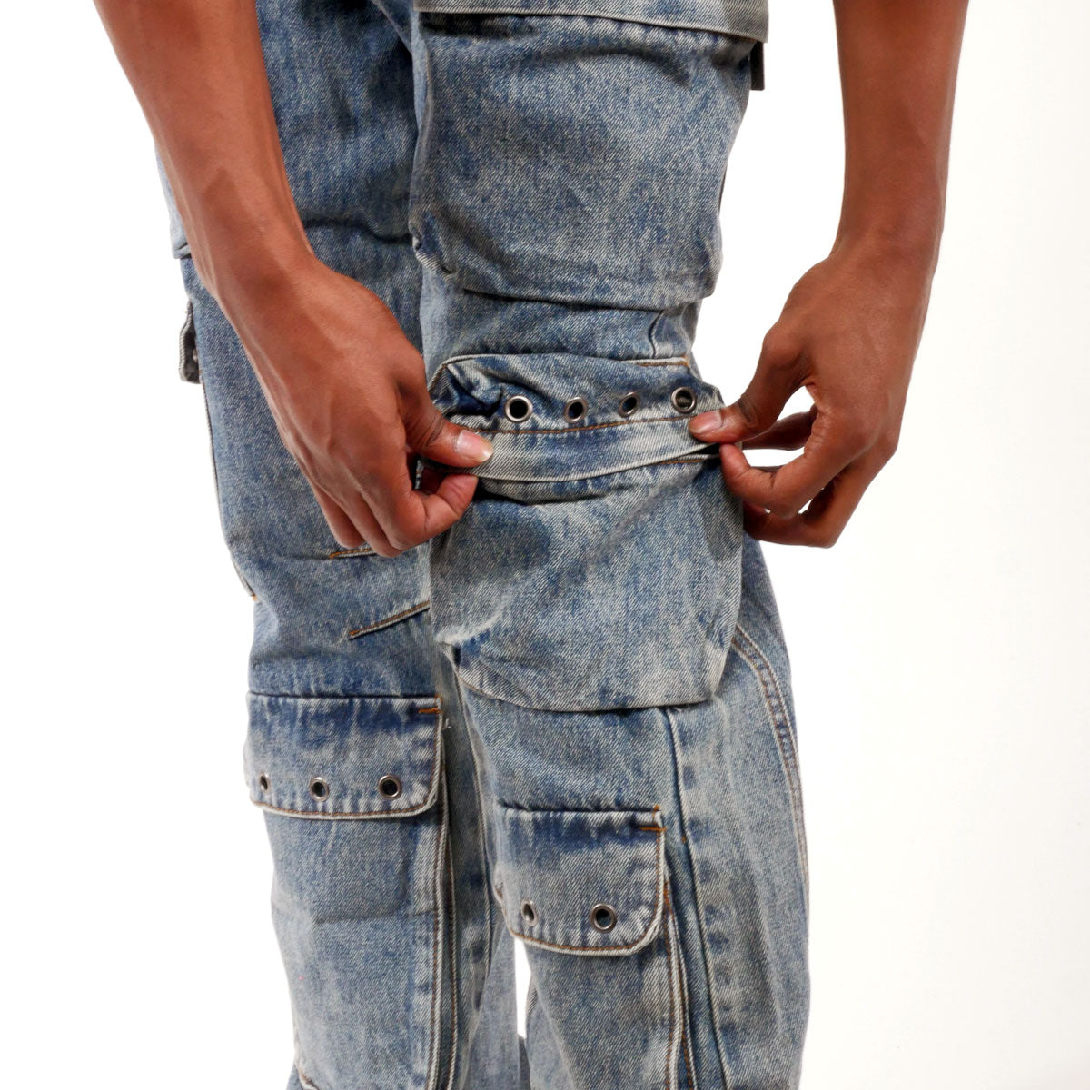 Multi cargo baggy fit denim pant Light Blue by Vicious - 1