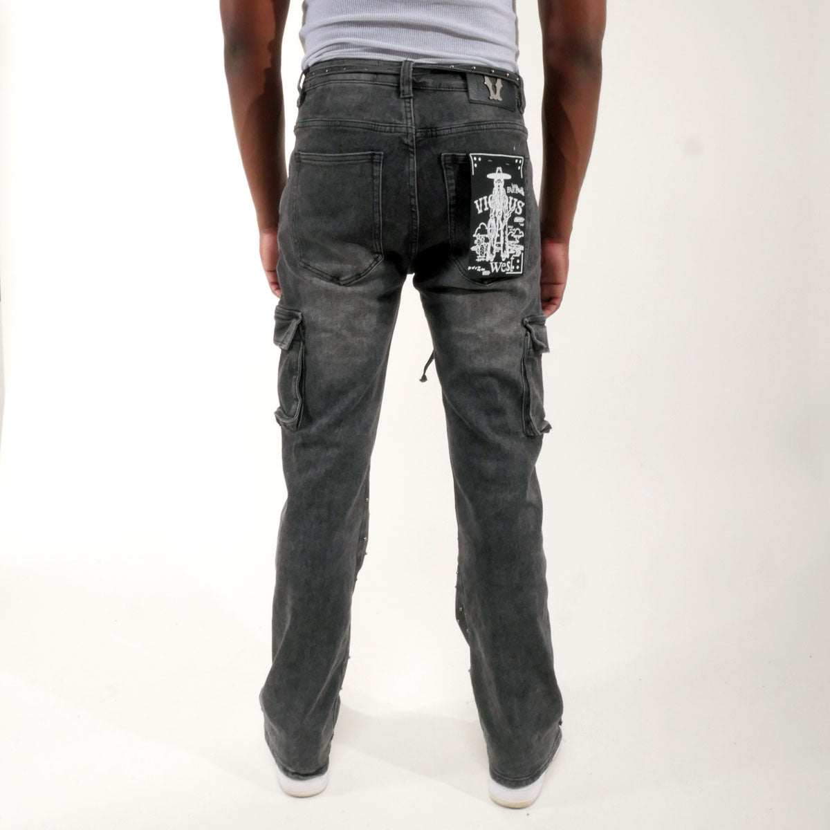 Pearl medium studded relaxed straight denim pant Black by Vicious - 3