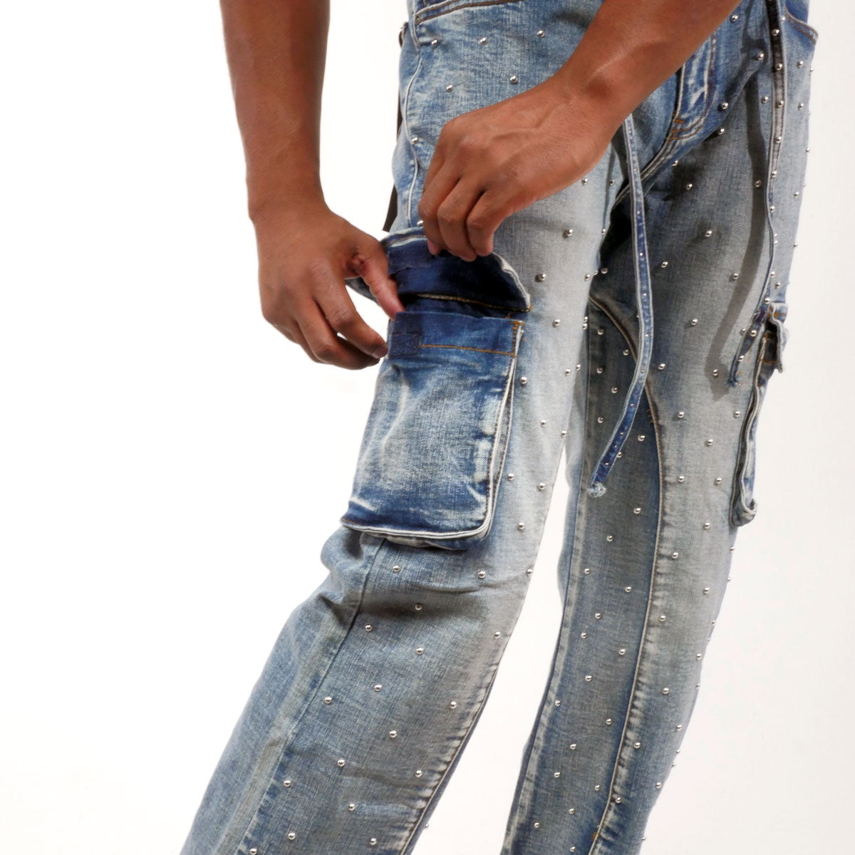 Pearl medium studded relaxed straight denim pant Medium Blue by Vicious - 1