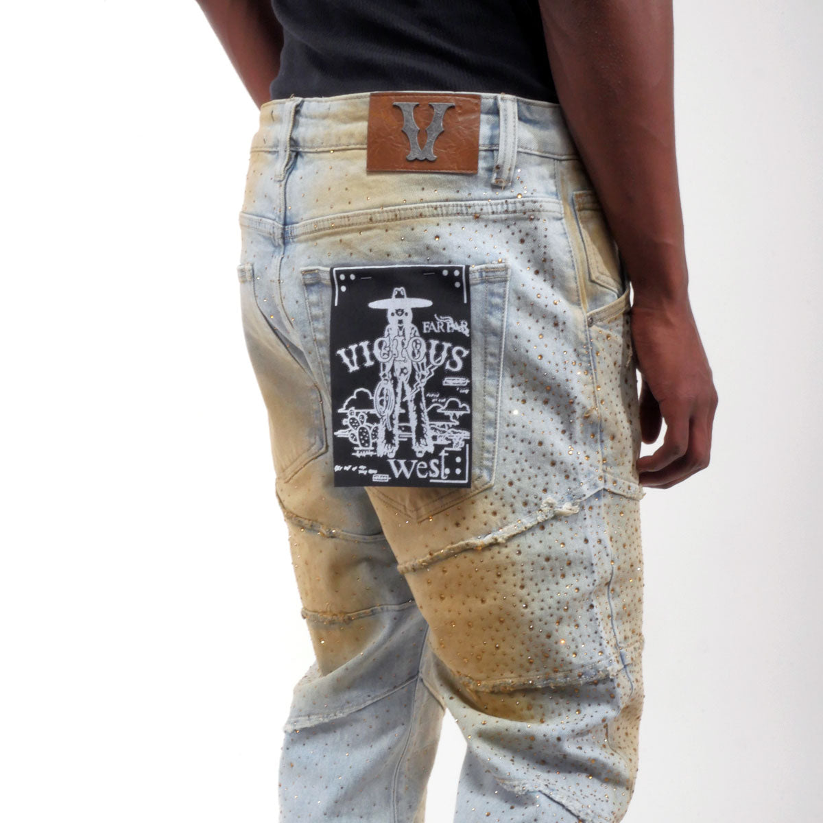 Embellished rhinestone denim pant Light Blue by Vicious - 2