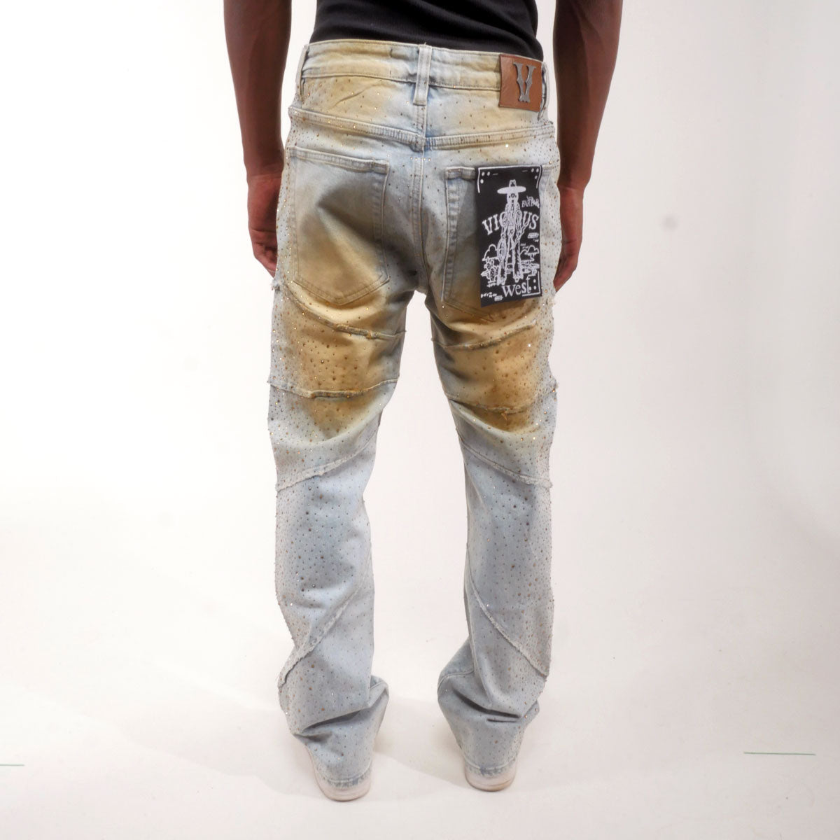 Embellished rhinestone denim pant Light Blue by Vicious - 3