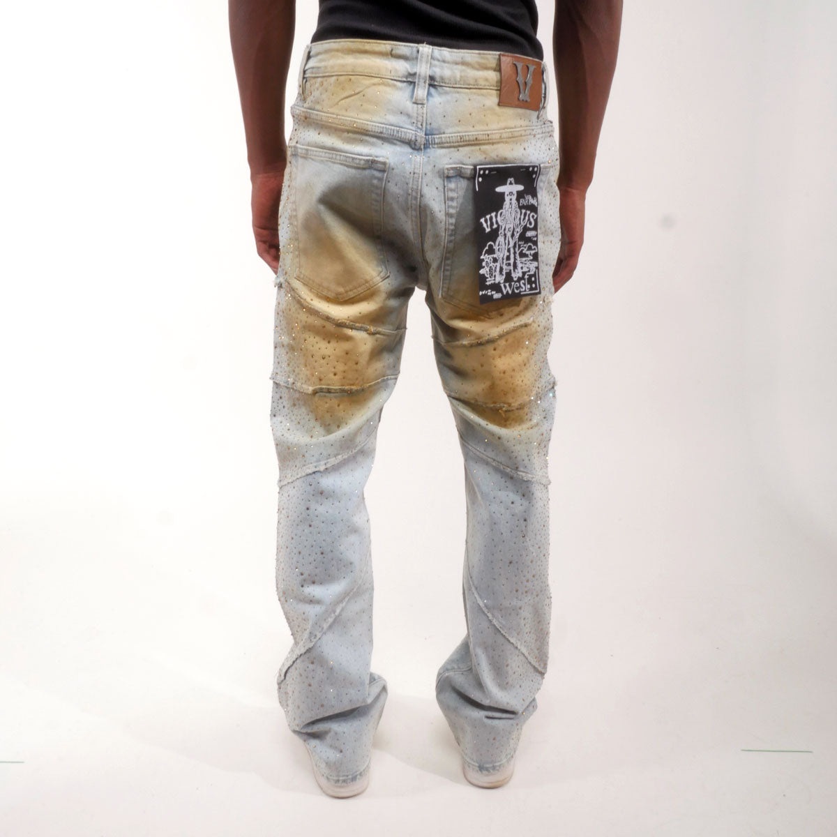 Embellished rhinestone denim pant Light Blue by Vicious - 4