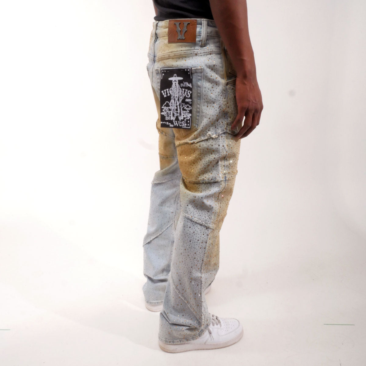 Embellished rhinestone denim pant Light Blue by Vicious - 5
