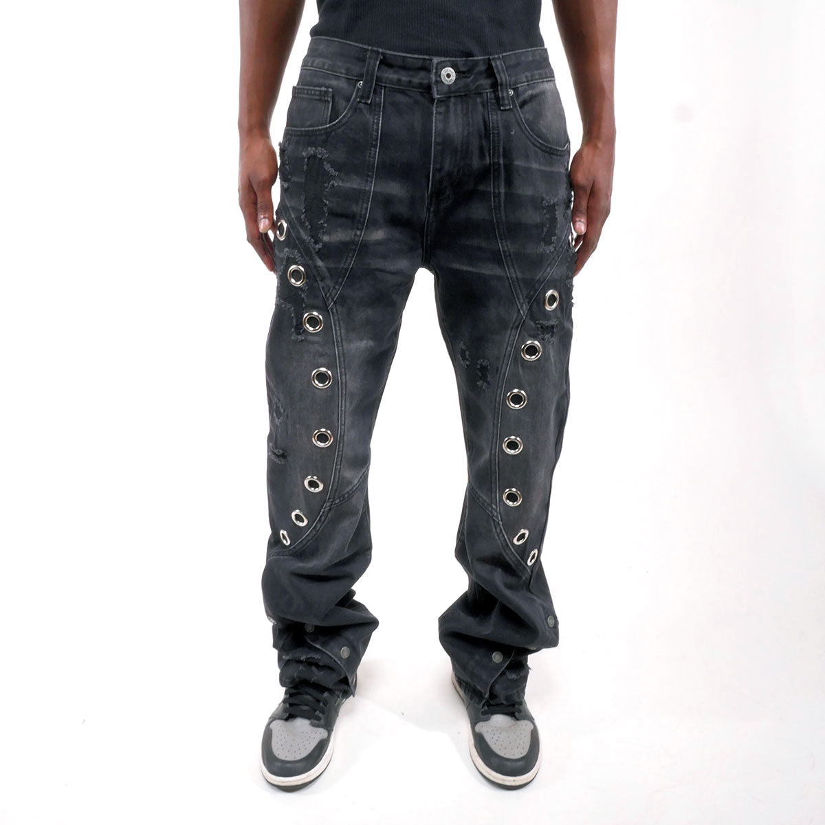 Vortex stacked grommet denim pant Black by Vicious - 0