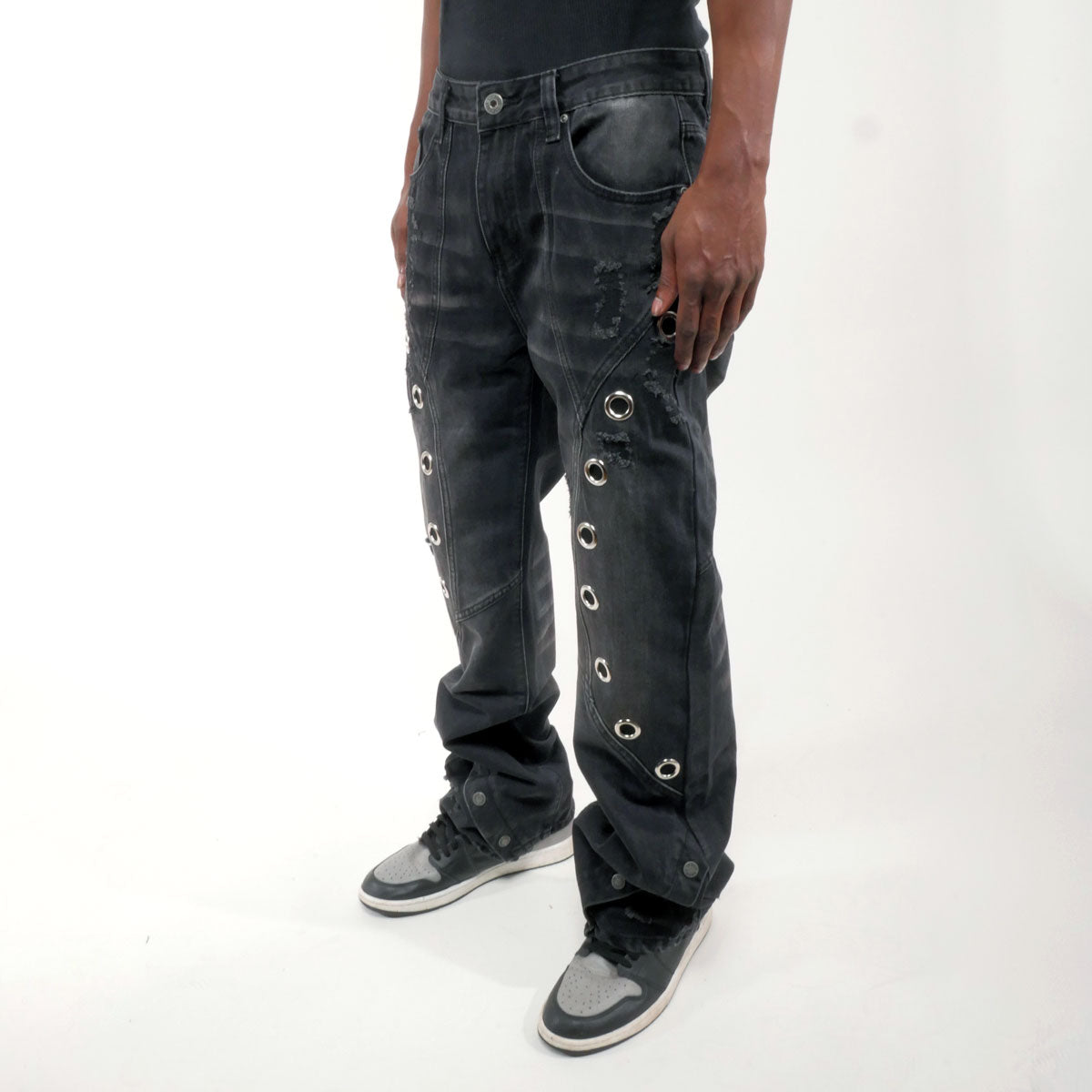 Vortex stacked grommet denim pant Black by Vicious - 1
