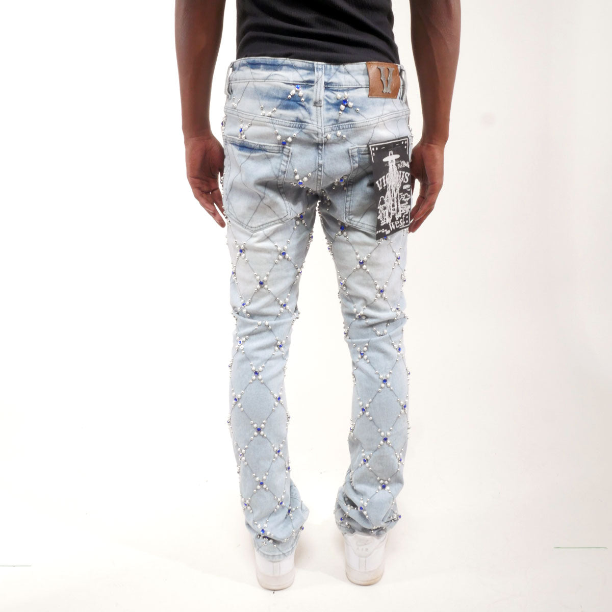 Rhinestone embellished flare denim pant Light Blue by Vicious - 2