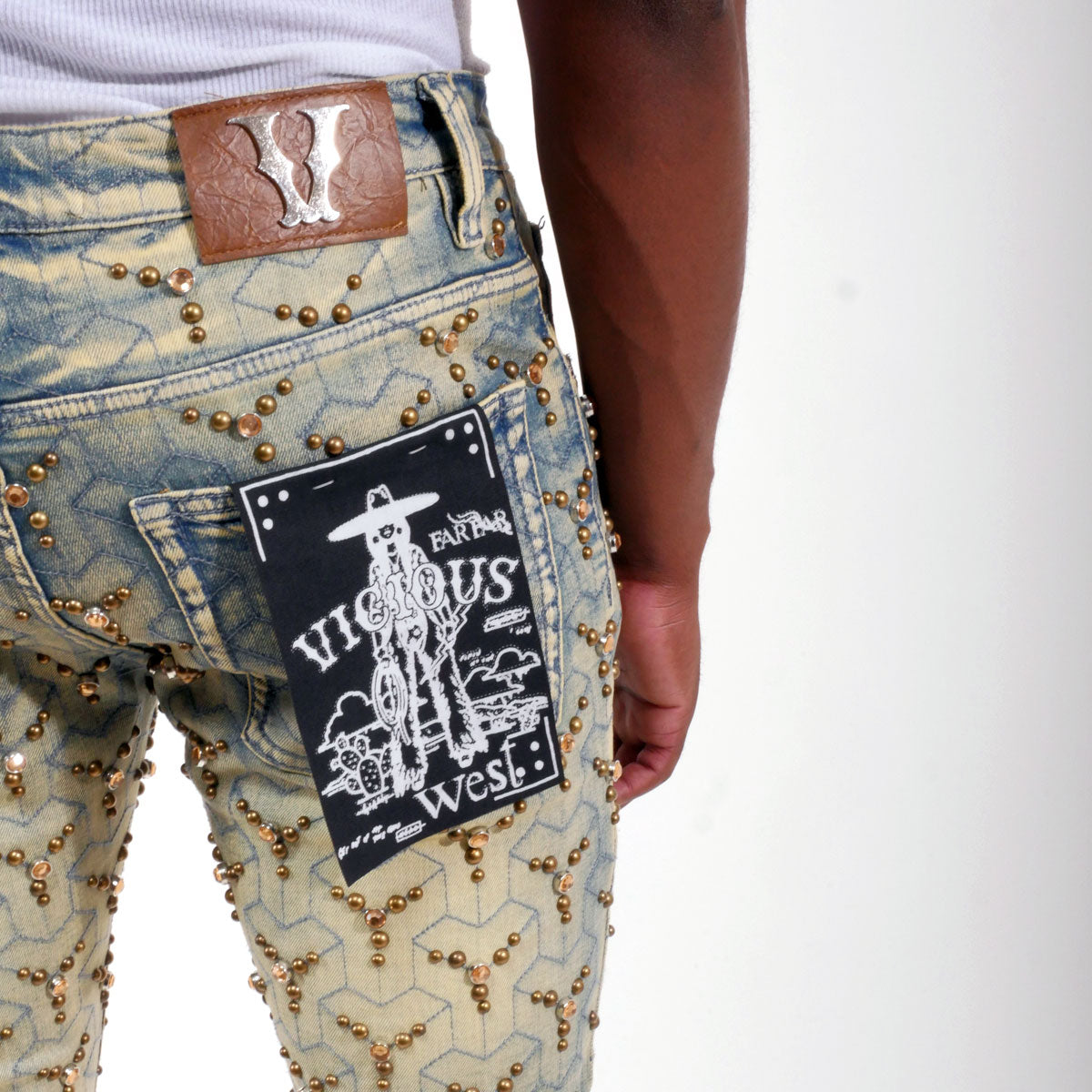 Embellished stone flare denim pant Light Blue by Vicious - 2