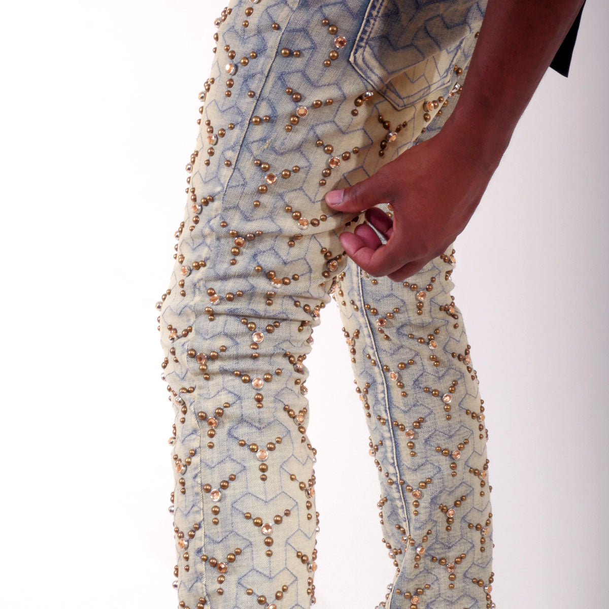 Embellished stone flare denim pant Light Blue by Vicious - 3