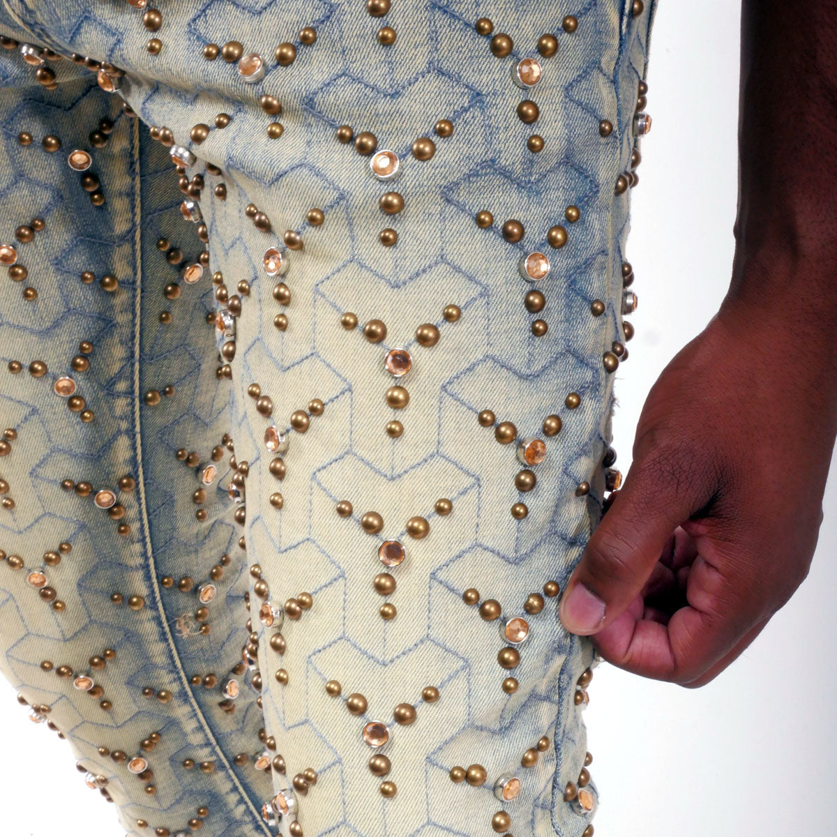 Embellished stone flare denim pant Light Blue by Vicious - 4