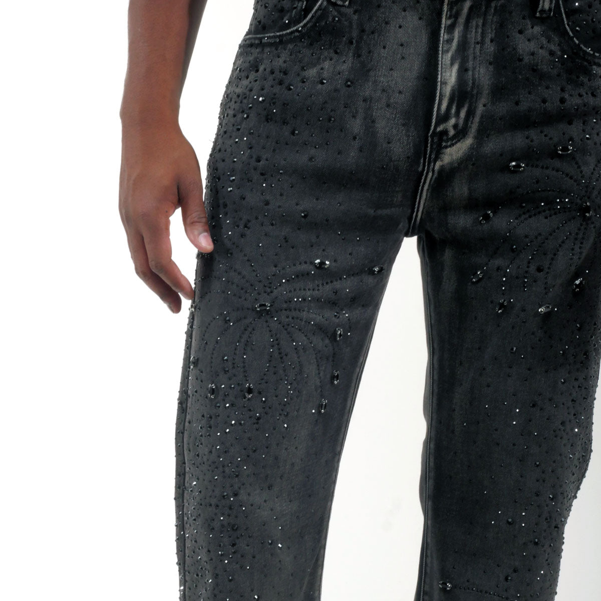Embellished rhinestone denim pant Black by Vicious - 2