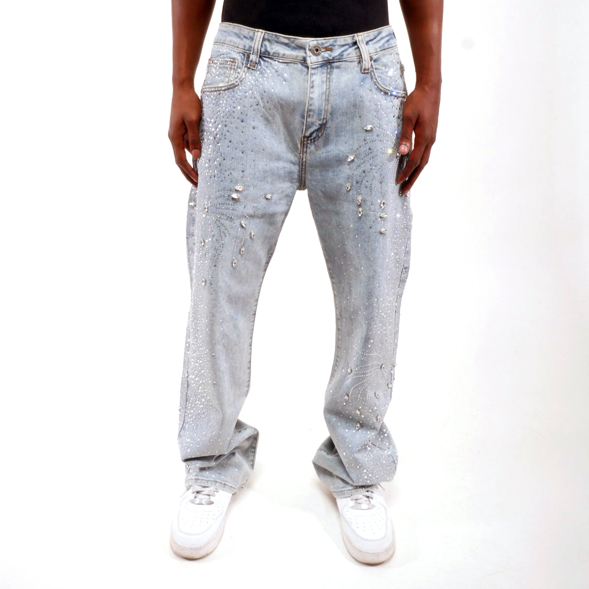 Embellished rhinestone denim pant Light Blue by Vicious - 0