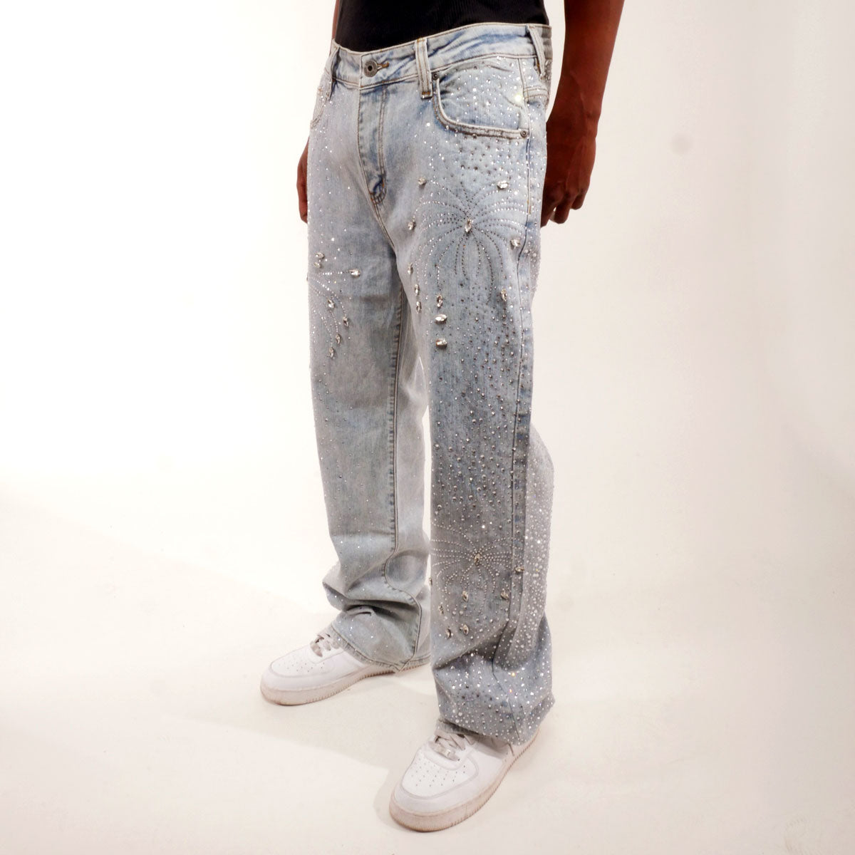 Embellished rhinestone denim pant Light Blue by Vicious - 3