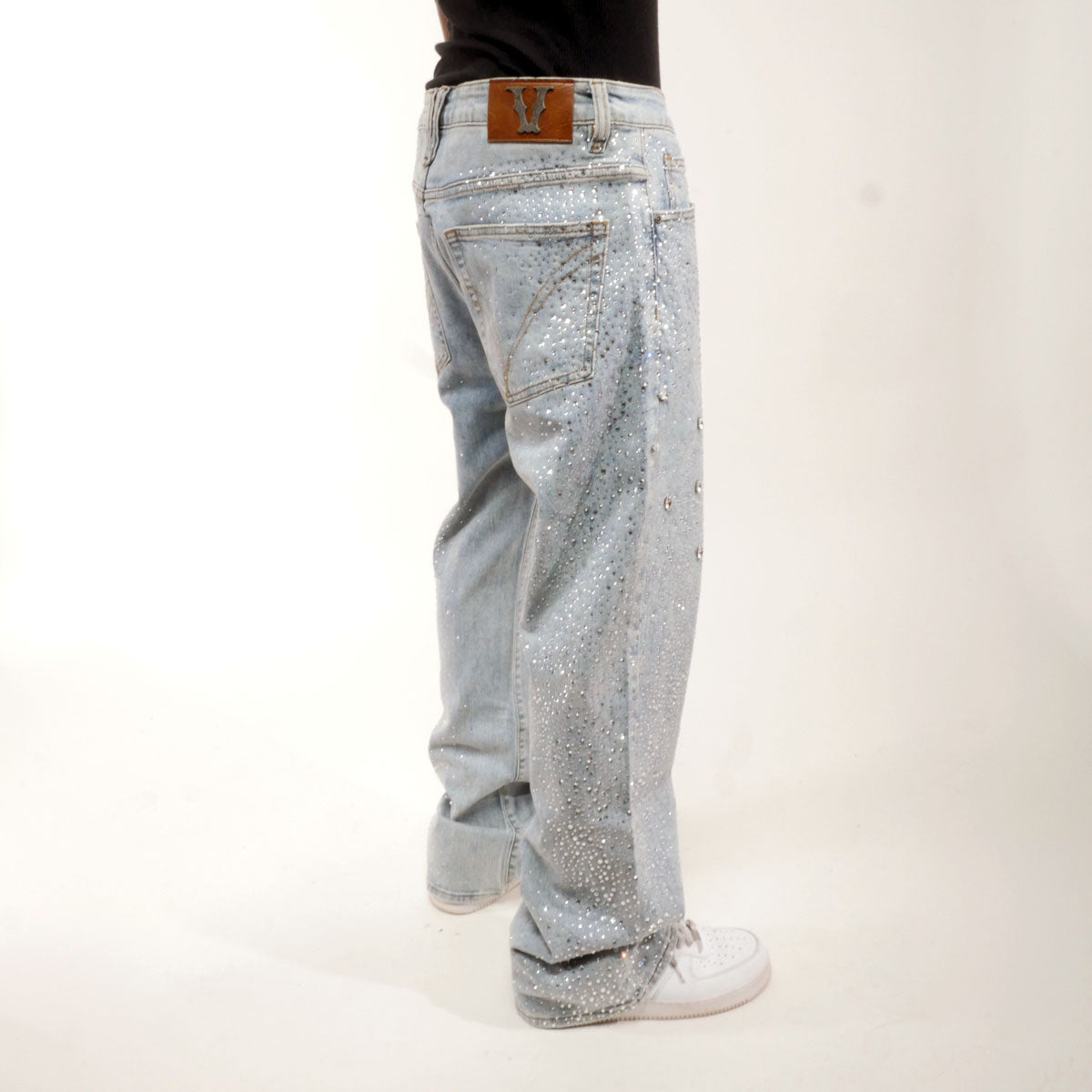 Embellished rhinestone denim pant Light Blue by Vicious - 5