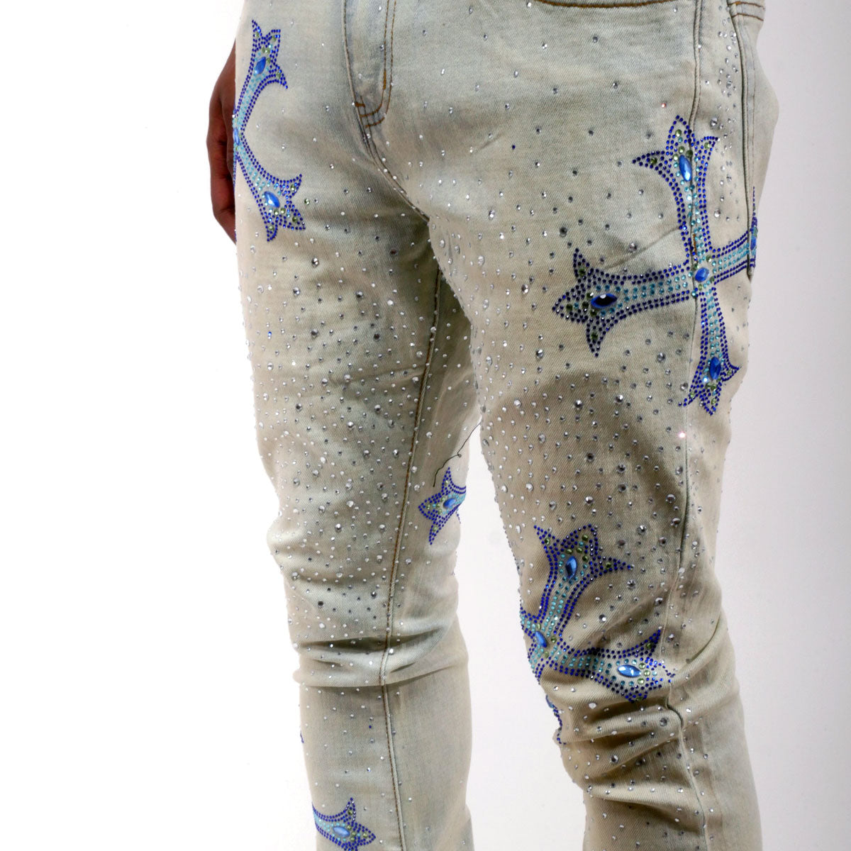 Embellished rhinestone flare denim pant Light Blue by Vicious - 2