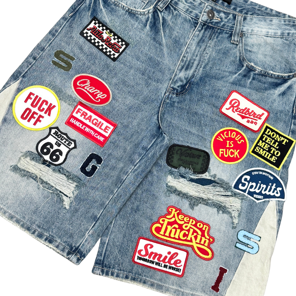Denim patch shorts