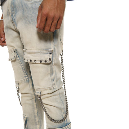 Flare fit denim pant w/ stone details + chains By Vicious-3