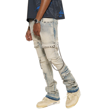 Flare fit denim pant w/ stone details + chains By Vicious-4