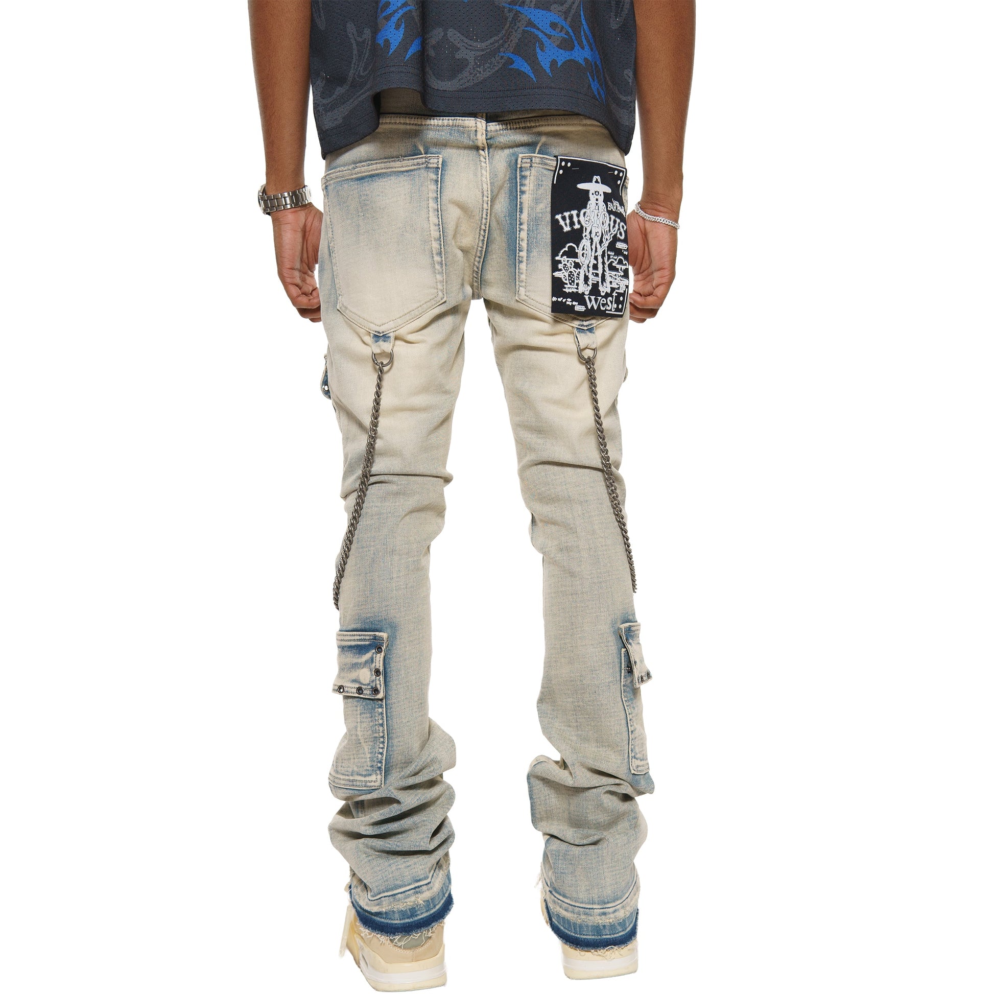 Flare fit denim pant w/ stone details + chains By Vicious-7