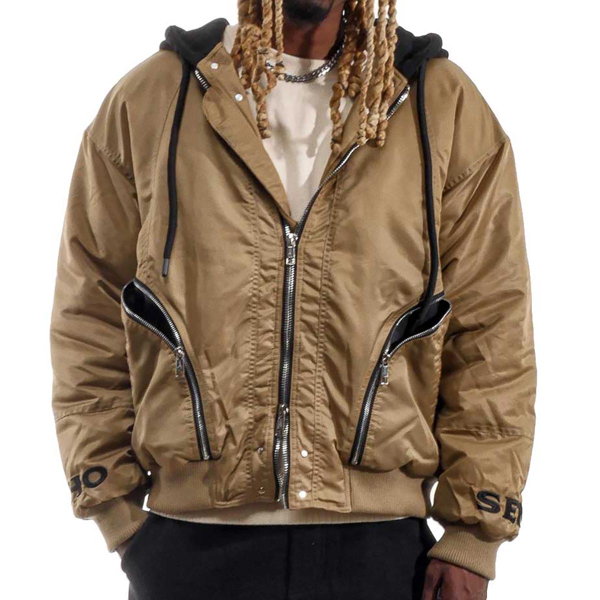 Relaxed hooded bomber jacket