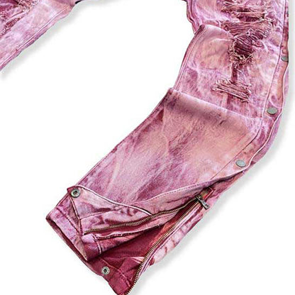 Rip & repair side button straight leg denim