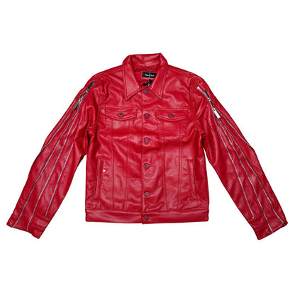 Heavyweight vegan leather jacket w/ multi zippers