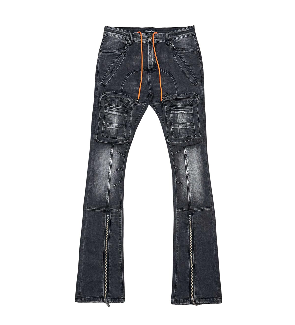 Zip cargo denim pants / flared