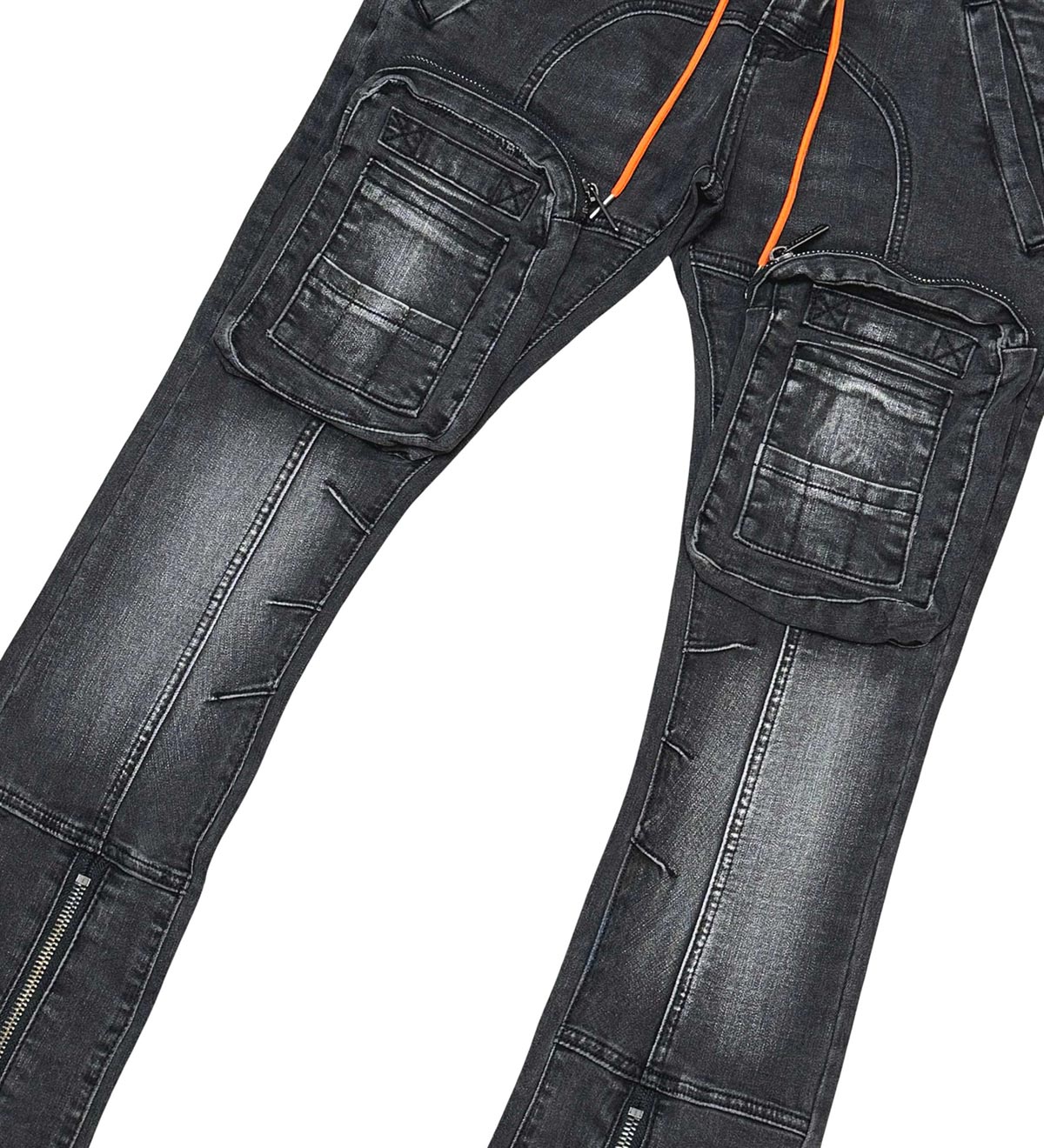 Zip cargo denim pants / flared