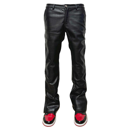 Vegan leather flared fit w/ side zipper contrast detail