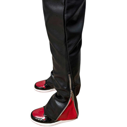 Vegan leather flared fit w/ side zipper contrast detail