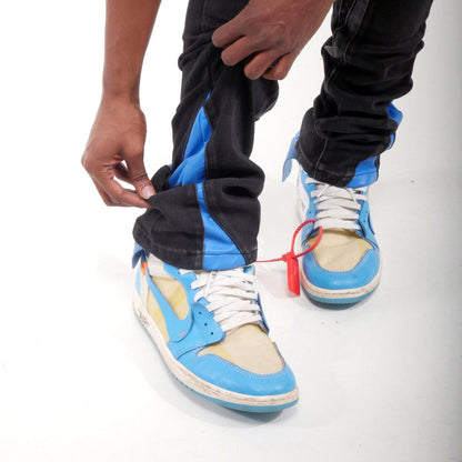 Stack denim w/ leather cut & sew details