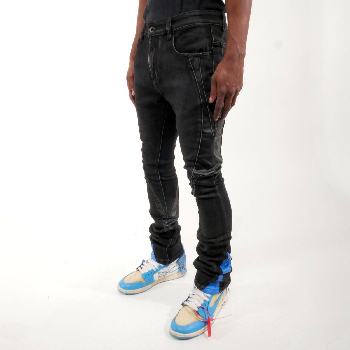 Stack denim w/ leather cut & sew details by Vicious, view 20