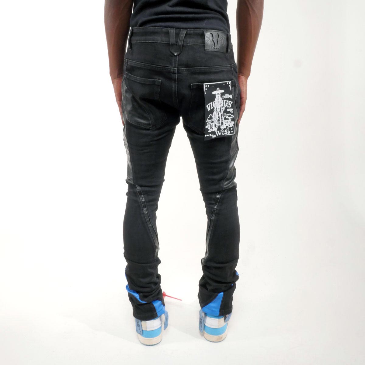Stack denim w/ leather cut & sew details by Vicious, view 21